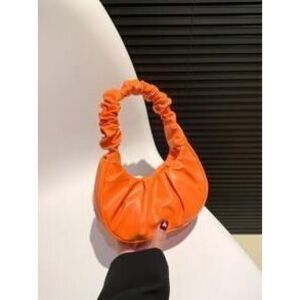 Mini Solid Color Pleated Handbag For Women, Cloud & Crescent Moon Shaped